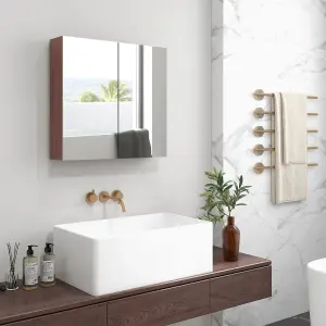 kleankin 63Wx60H cm Double Door Wall-Mount Bathroom Mirrored Cabinet Medicine