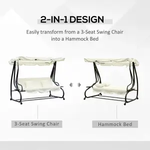 Outsunny 3 Seater Swing Chair for Outdoor w/ Adjustable Canopy, Cream White