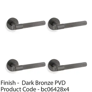 4 PACK - SOLID BRASS Knurled Door Handle Set - Dark Bronze Bar Lever on Round Rose