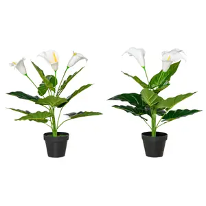 HOMCOM Artificial Set of 2 Calla Lily Flower Faux Plant for Indoor Décor