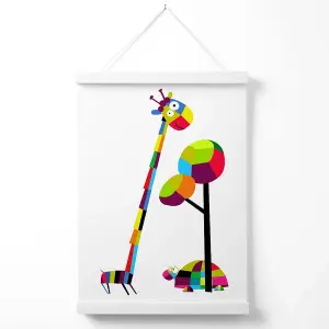 Giraffe Bright Geometric Animal Poster with Hanger / 33cm / White