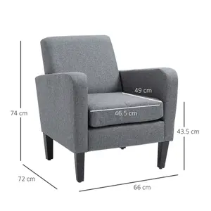 HOMCOM Modern Armchair Accent Chair with Rubber Wood Legs for Bedroom Grey