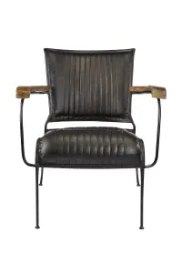 Elm Home And Garden Black Genuine Leather Metal Arm Accent Chair H68 x W75 x D75cm