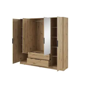 Rustic Oak Artisan Kelly Wardrobe: 206cm of Mirrored Charm for Spacious Interiors