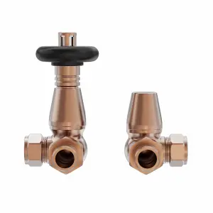 Right Radiators Traditional Antique Design Brushed Copper TRV Corner Valves 1/2"x15mm Pair