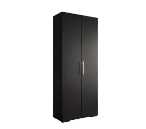 Stylish Black Inova 3 Hinged Door Wardrobe W1000mm H2370mm D470mm - Modern Storage with Vertical Gold Handles