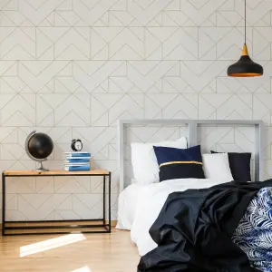 Superfresco Easy White Gold effect Geometric Smooth Wallpaper Sample