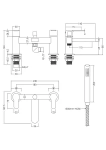 Contemporary Deck Mount Round Bath Shower Mixer Tap with Shower Kit - Chrome