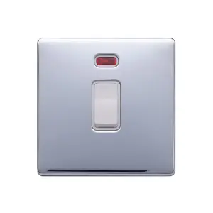 Polished Chrome Screwless Plate 20A 1 Gang Double Pole Switch & Neon-White Trim - White Trim - SE Home