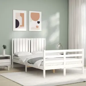 Berkfield Bed Frame with Headboard White Small Double Solid Wood