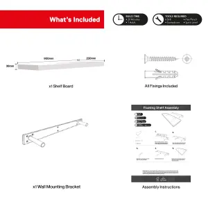 Shelf Depot Gloss White Floating Shelf (L)900mm (D)235mm