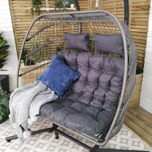 Samuel Alexander Grey Luxury 2 Seater Double Hanging Egg Chair Garden Outdoor Swing Folding Cocoon Chair Rattan Garden Furniture