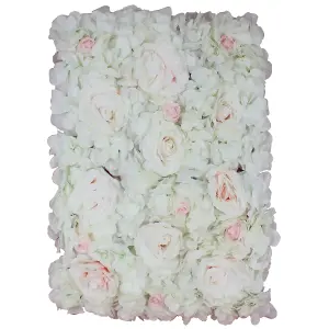 Artificial Flower Wall Backdrop Panel, 60cm x 40cm, White & Light Pink