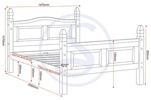 Corona 4ft6 Double Bed High Foot End Distressed Waxed Pine