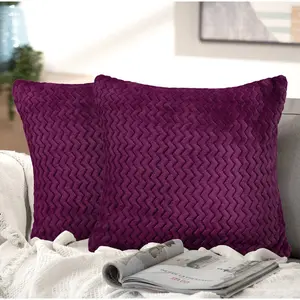 Moneeba Snug Soft Chevron Patterned Mink Moda Plush Cushion Aubergine / 56cm x 56cm