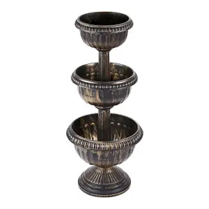 3 Tier Bronze Planter - Antique Indoor Outdoor Flower Fountain Planter - Garden Flower Plant Pot Stand Display - Bronze Effect