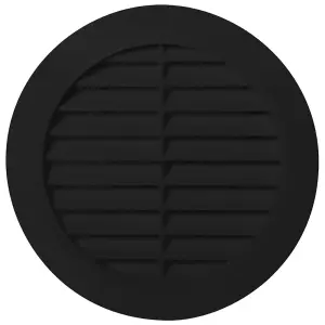 Black Louvred Wall Vent Grille with Flyscreen for 125 mm / 5" Round Wall Outlet - Air Ventilation Duct Cover with Flange