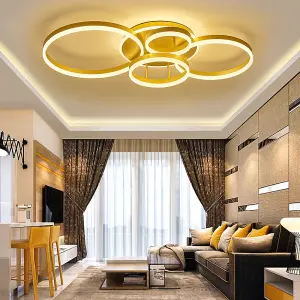 5 Circular Classic Golden Loops Energy Efficient LED Ceiling Light Fixture Dimmable 110cm