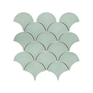 Colline Green Gloss Scallop Ceramic Mosaic tile sheet, (L)259mm (W)273mm