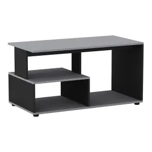 URBNLIVING 80cm Height Grey & Black Wooden Side Coffee Table With Storage Shelves TV Stand