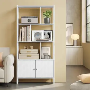 VASAGLE Bookshelf, Storage Shelf, Large Bookcase with Doors, 4 Shelves, Stable Steel Structure, Modern, Maple White & Cloud White