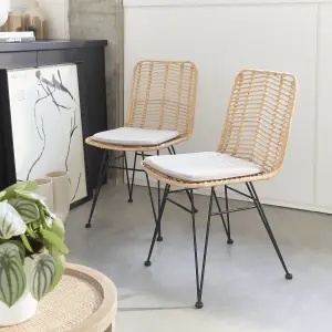 sweeek. Pair of high-backed rattan dining chairs Cahya Sand 57x44x84 cm