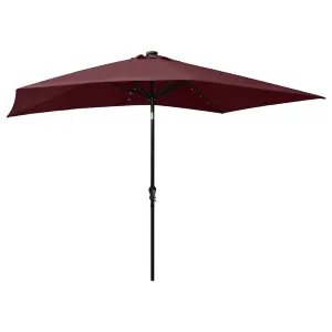 Berkfield Parasol with LEDs and Steel Pole Bordeaux Red 2x3 m