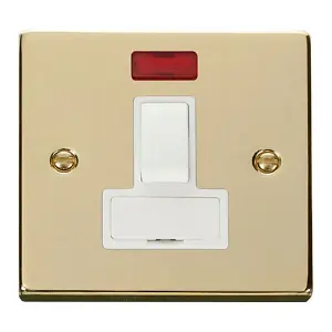 Polished Brass 13A Fused Connection Unit Switched With Neon - White Trim - SE Home