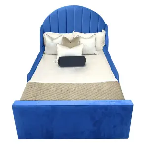 Omario Kids Bed Plush Velvet with Safety Siderails- Blue