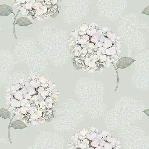 Hydrangea Harmony Wallpaper in Sage Green