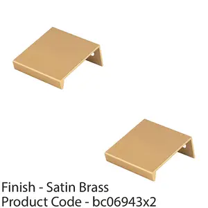 2 PACK - Square Edge Finger Pull Handle - Satin Brass 40mm - Slim Cupboard Drawer