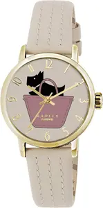 RADLEY Border Watch With Cream Leather Strap Gold Casing Analogue Display Leather Watch For Women