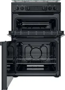 Hotpoint HDM67G0CCB 60cm Double Oven Gas Cooker With Lid - Black