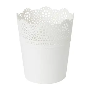 GoodHome White Lace Plastic Plant pot (Dia) 13.7cm, (H)15.5cm, 1.5L