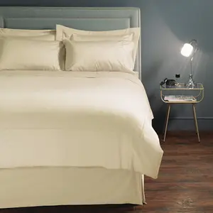 MEDITERRANEAN LINENS Monaco 100% Egyptian Cotton Super King Size Duvet Cover Set 400 Thread Count - Ivory