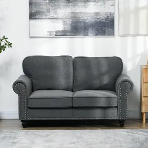 HOMCOM 2 Seater Sofa for Living Room, with Nailhead Trim, Charcoal Grey