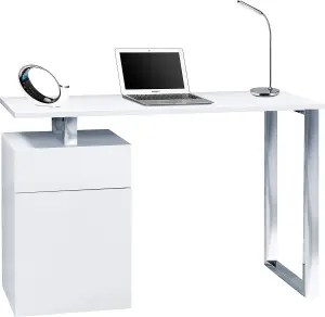 Homeology CALISTA Gloss White with Brushed Steel Legs Contemporary Home Office Computer Desk