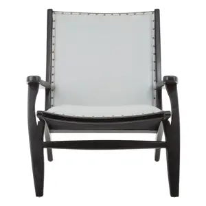 Kendari Grey Leather and Teak Wood Chair