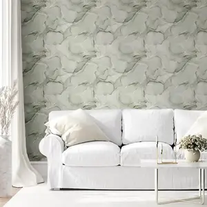 Muriva Elysian Marble Green Wallpaper Modern Metallic Gold Effect Feature Wall