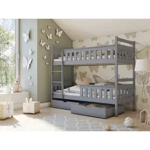 Clemmer Single (3 ') Bunk Bed with Drawers Grey