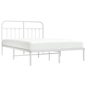 Berkfield Metal Bed Frame with Headboard White 140x190 cm