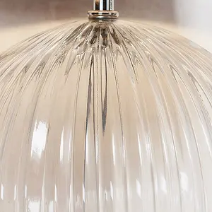 Luminosa Mia Table Lamp Clear Ribbed Glass & Natural Linen 1 Light IP20 - E27