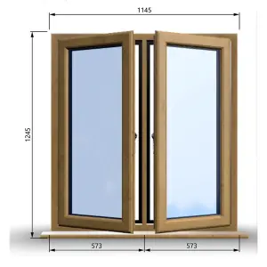 1145mm (W) x 1245mm (H) Wooden Stormproof Window - 2 Opening Windows (Left & Right) - Toughened Safety Glass