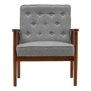 Grey Retro Modern Accent Armchair Upholstered Lounge Chair with Wooden Legs