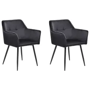 Set of 2 Dining Chairs JASMIN Velvet Black