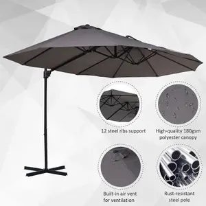 Outsunny Double Canopy Offset Parasol Umbrella Garden Shade Steel Grey