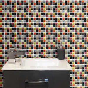 Fiesta Multicolour Gloss Handmade effect Glass 3x3 Mosaic tile, (L)300mm (W)300mm