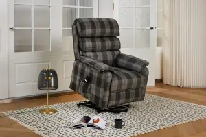 Blair Electric Recliner Lift And Tilt Riser Armchair, Grey Tartan