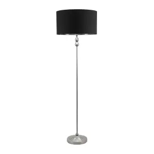 ValueLights Maggie Chrome Candlestick Floor Lamp with Black with Chrome Inner Lamp Shade and LED Bulb