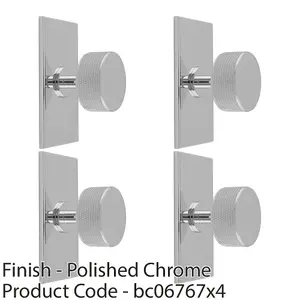 4 PACK - Knurled Radio Cabinet Door Knob & Matching Backplate - Polished Chrome 76 x 40mm